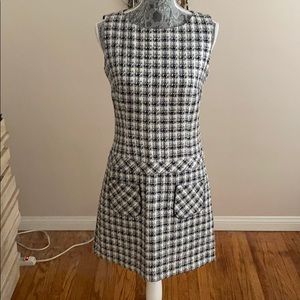 Black and white drop waist sleeveless dress